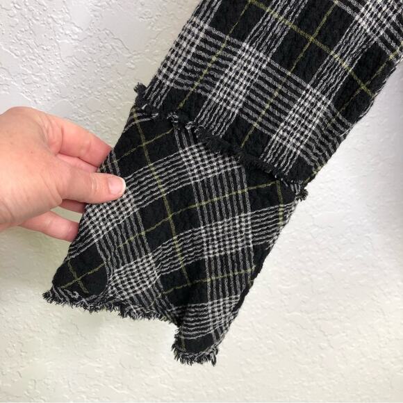 Habitat black white plaid gauze cotton raw hem button tunic top size Large - Picture 7 of 16